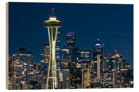 Holzbild Seattle Skyline am Abend
