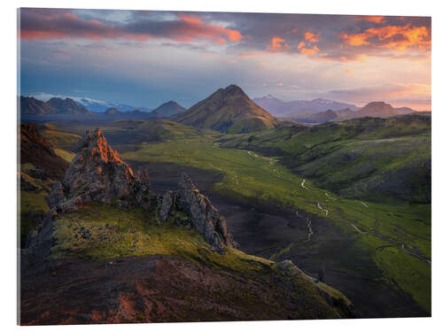 Stampa su vetro acrilico Sunset in the Highlands of Iceland