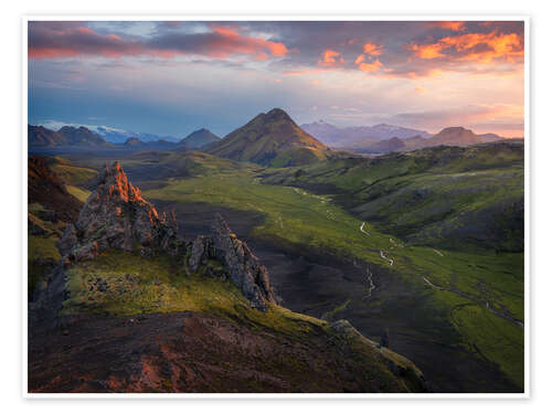 Póster Sunset in the Highlands of Iceland