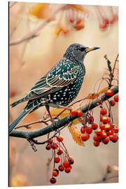 Tableau en aluminium Starling with berries in autumn - Christian Müringer