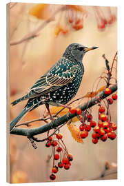 Quadro de madeira Starling with berries in autumn - Christian Müringer