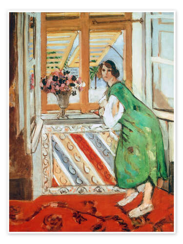 Póster Interior in Nice, Young Woman in a Green Dress, 1921