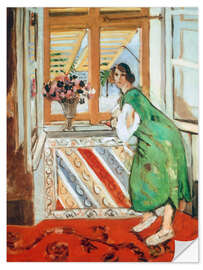 Wandsticker Interieur in Nizza, Junge Frau im grünen Kleid, 1921