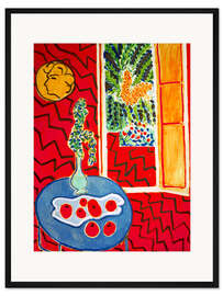 Gerahmter Kunstdruck Rotes Interieur, Stilleben auf blauem Tisch, 1947