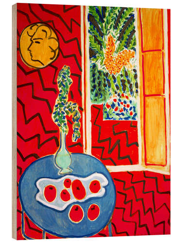 Wood print Red Interior, Still Life on Blue Table, 1947