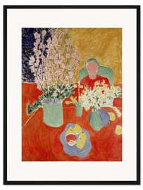 Gerahmter Kunstdruck Blumen, Pflaume, grüner Hintergrund, 1948