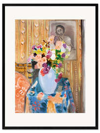 Gerahmter Kunstdruck Blumen vor einem Portrait