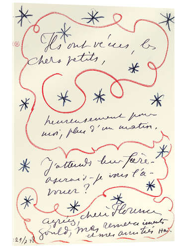 Akrylglastavla Letter from the painter to Florence Gould, July 29, 1948