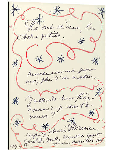 Print på aluminium Letter from the painter to Florence Gould, July 29, 1948
