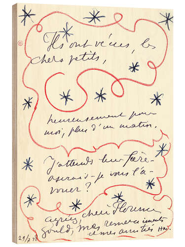 Tableau en bois Lettre du peintre à Florence Gould, 29 juillet 1948