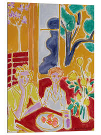 Tableau en plexi-alu Deux jeunes filles dans un intérieur jaune et rouge, 1947