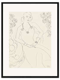 Gerahmter Kunstdruck Zeichnung einer sitzenden Frau, 1944