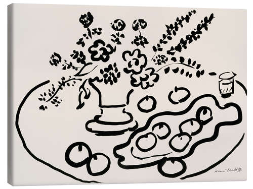 Leinwandbild Stillleben mit Blumenvase und Obstteller, 1947