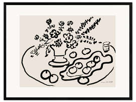 Ingelijste kunstdruk Still Life with Flower Vase and Fruit Plate, 1947