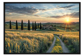Gerahmter Kunstdruck Sonnenuntergang in der Toskana