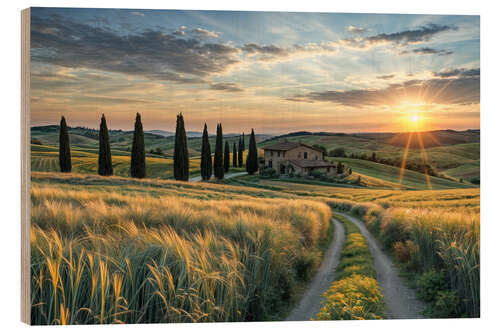 Wood print Tuscany Sunset