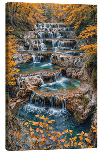 Tableau sur toile Waterfall in autumn