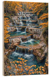 Wood print Waterfall in autumn - Mango Art