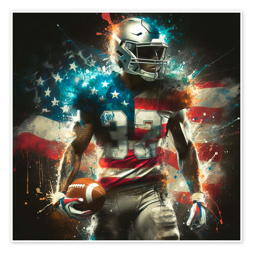 Plakat American football player in watercolour