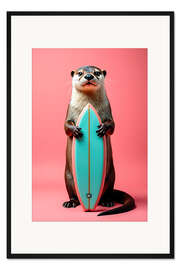Gerahmter Kunstdruck Otter mit Surfbrett