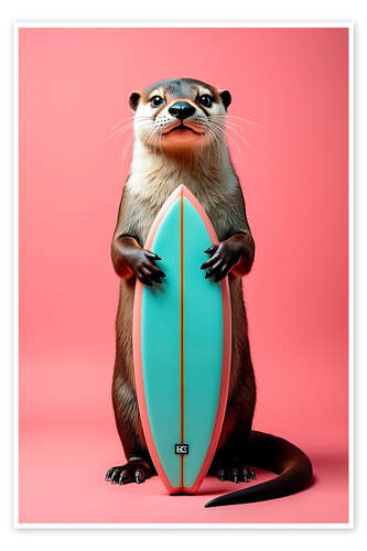 Poster Otter with surfboard