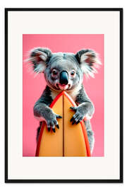 Gerahmter Kunstdruck Koala mit Surfbrett