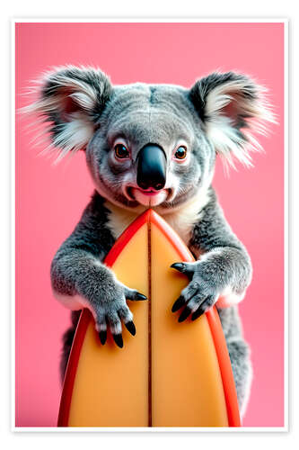 Poster Koala mit Surfbrett