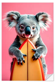 Muursticker Koala with surfboard
