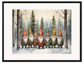 Innrammet kunsttrykk Gnomes in winter forest