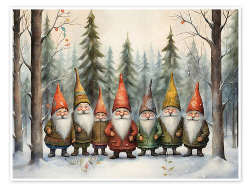 Poster Gnomes in winter forest