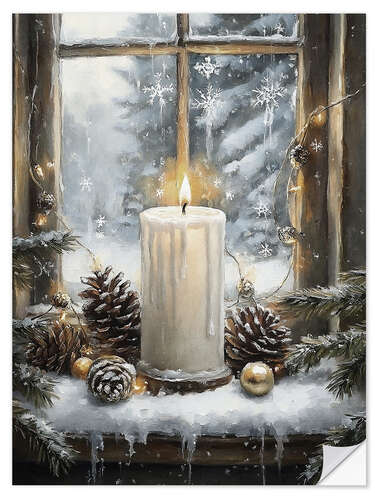 Selvklæbende plakat Christmas candle still life