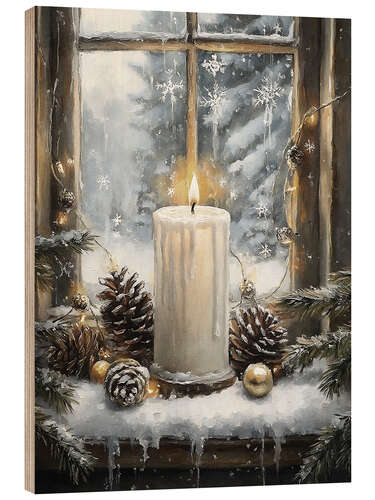 Wood print Christmas candle still life