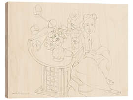 Holzbild Sitzende Frau mit Tulpenvase, 1940