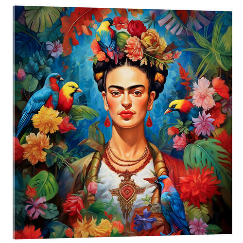 Acrylglasbild Frida Kahlo vintage floral portrait