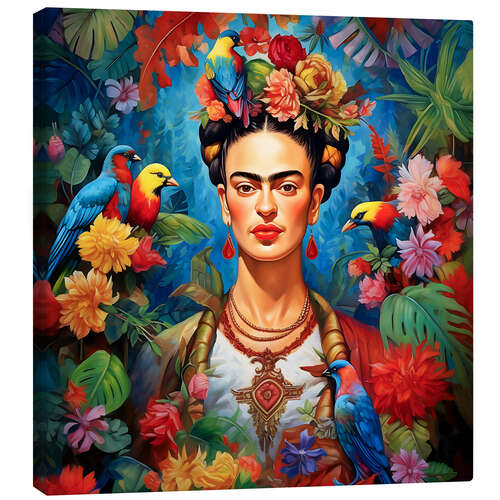 Tableau sur toile Frida Kahlo vintage floral portrait