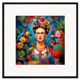 Framed art print Frida Kahlo vintage floral portrait - Mark Ashkenazi