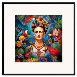 Ingelijste kunstdruk Frida Kahlo vintage floral portrait
