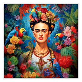 Reprodução Frida Kahlo vintage floral portrait - Mark Ashkenazi