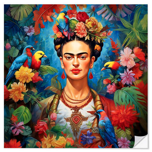 Wall sticker Frida Kahlo vintage floral portrait