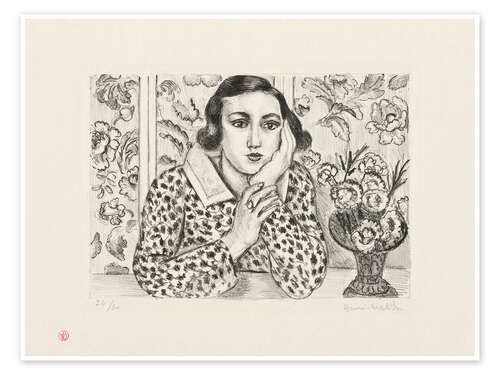 Poster Young Girl Leaning by Flowered Screen, 1923