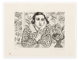 Wall print Young Girl Leaning by Flowered Screen, 1923 - Henri Matisse
