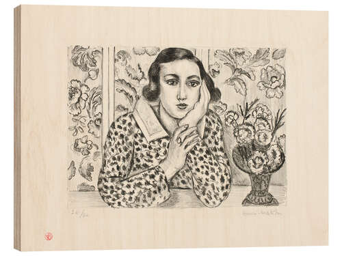 Wood print Young Girl Leaning by Flowered Screen, 1923