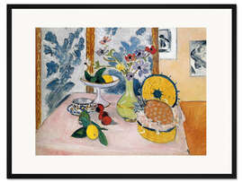 Gerahmter Kunstdruck Stillleben mit Blumen, Ananas und Zitrone, 1925