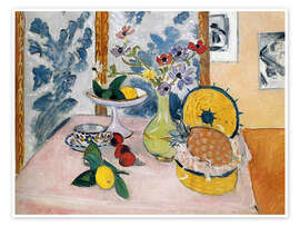 Poster Still life with flowers, pineapple and lemon, 1925