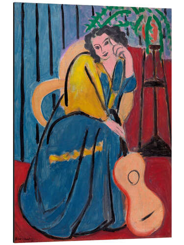 Alubild Mädchen in Gelb und Blau mit Gitarre, 1939