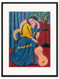 Gerahmter Kunstdruck Mädchen in Gelb und Blau mit Gitarre, 1939