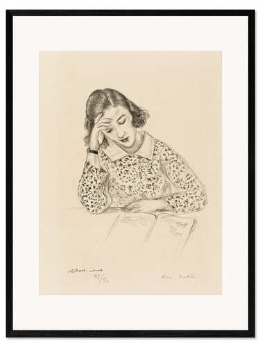 Gerahmter Kunstdruck Lesendes Mädchen, 1923