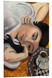 Hartschaumbild Laurette mit einer Tasse Kaffee, 1916