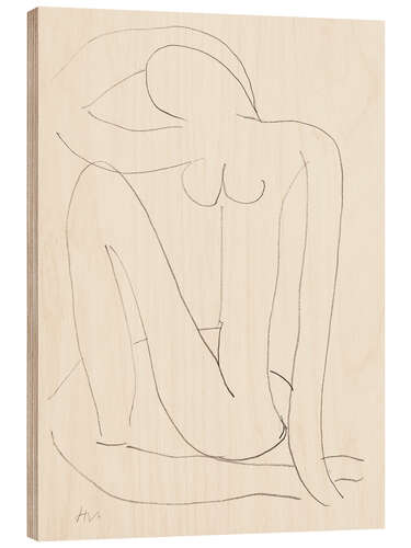 Wood print Seated woman with arm on head