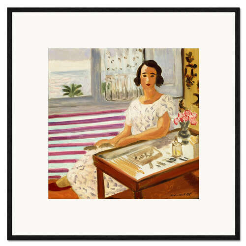 Gerahmter Kunstdruck Frau sitzt an ihrem Schminktisch, 1924